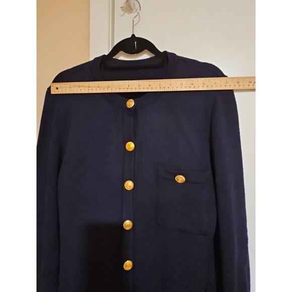 Cardigan Sweater Merino Wool Women Large Dark Navy Blue Quiet Luxury Elegant - Picture 5 of 12